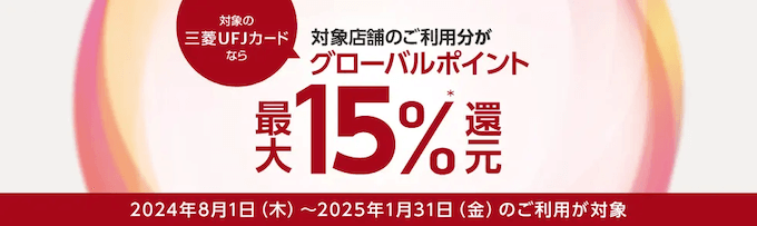 三菱UFJカードで15%ポイント還元になる