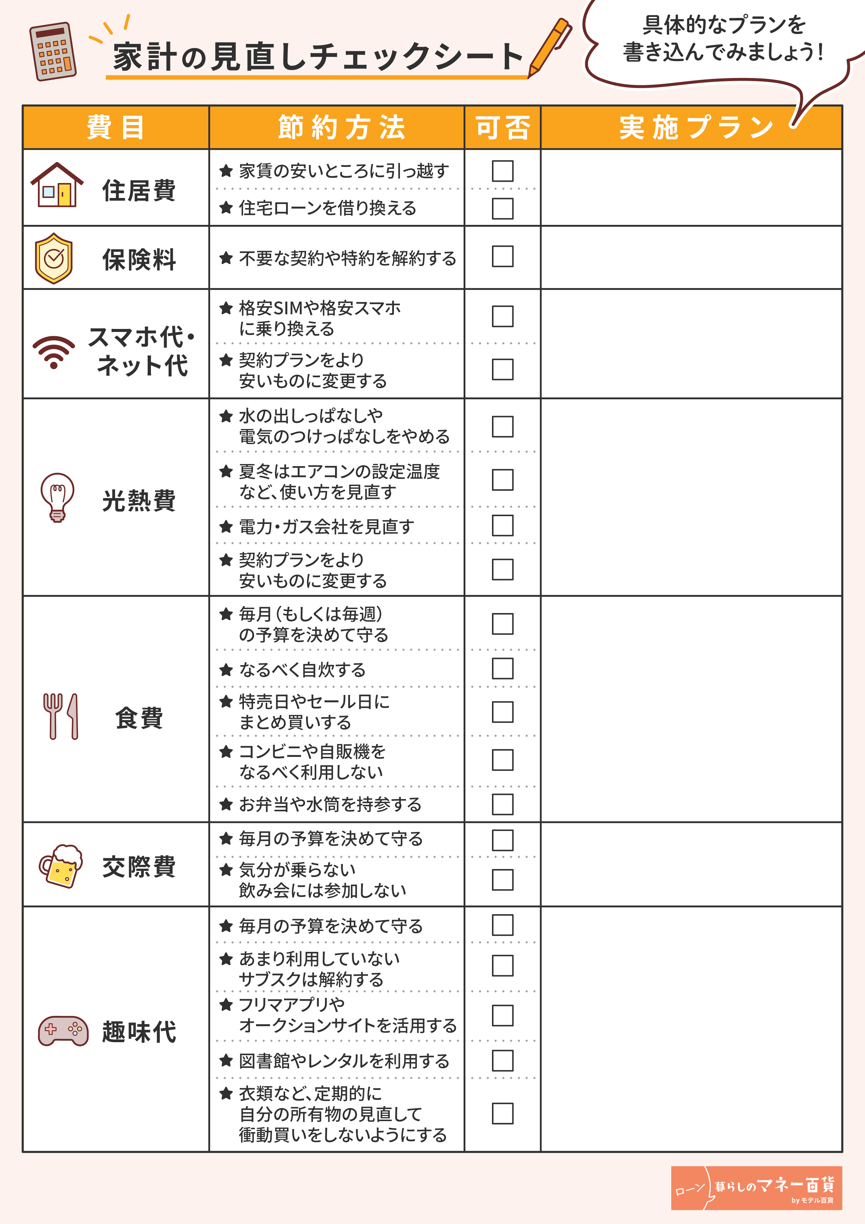 家計の見直しチェックシート